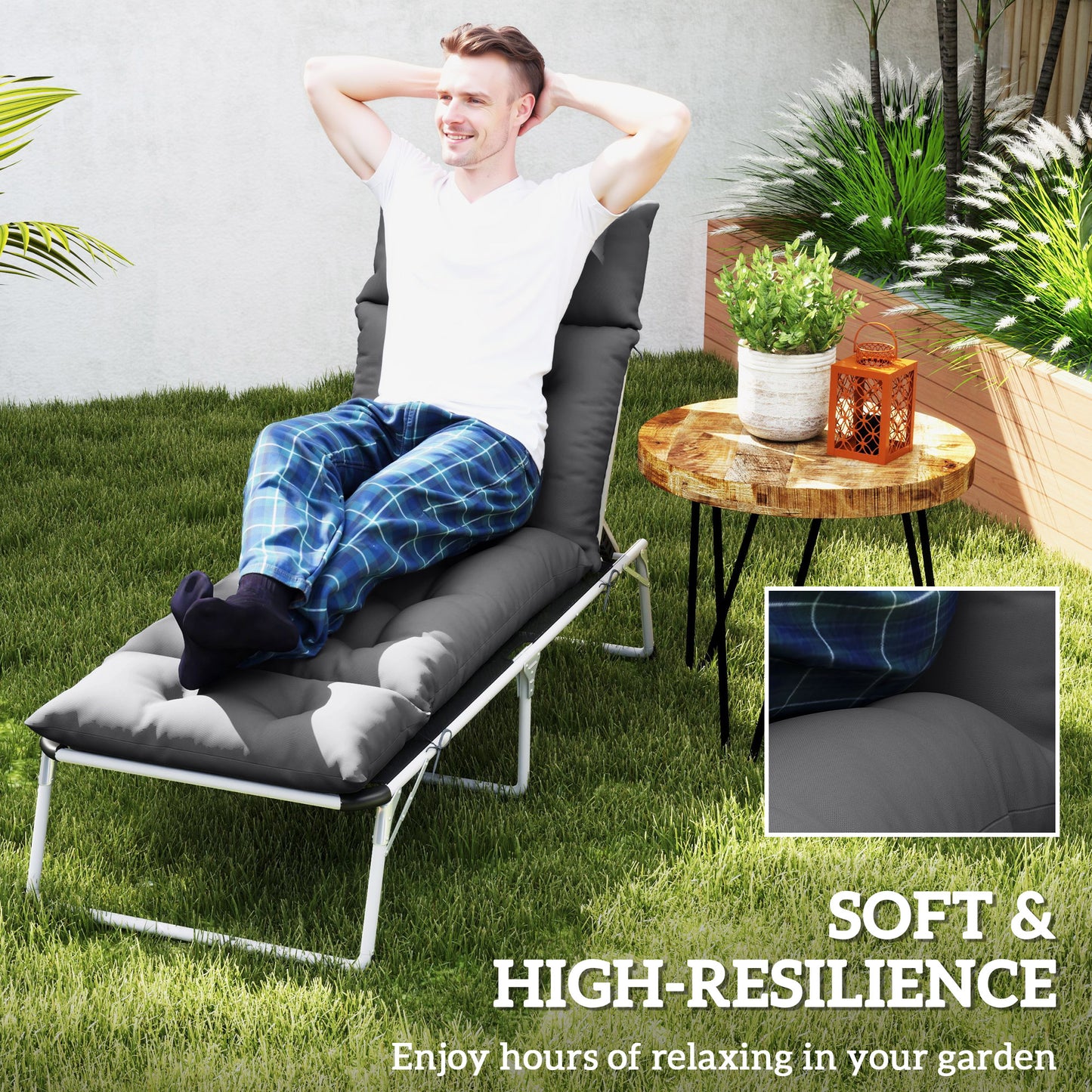 Sun Lounger Cushion Only, 190 x 56 x 10 cm Garden Lounge Chair Cushion, UPF20+ 220gsm Fabric