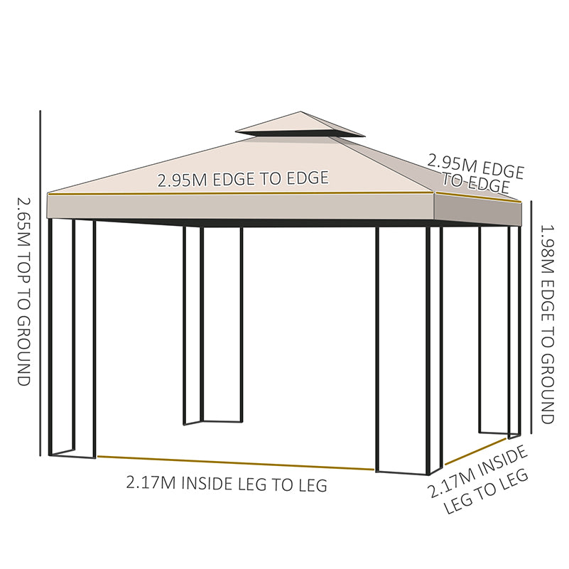3 x 3 m Garden Gazebo Double Roof Marquee Patio Wedding Party Tent Canopy Shelter with Sidewalls, (Beige)