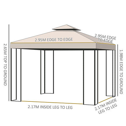3 x 3 m Garden Gazebo Double Roof Marquee Patio Wedding Party Tent Canopy Shelter with Sidewalls, (Beige)