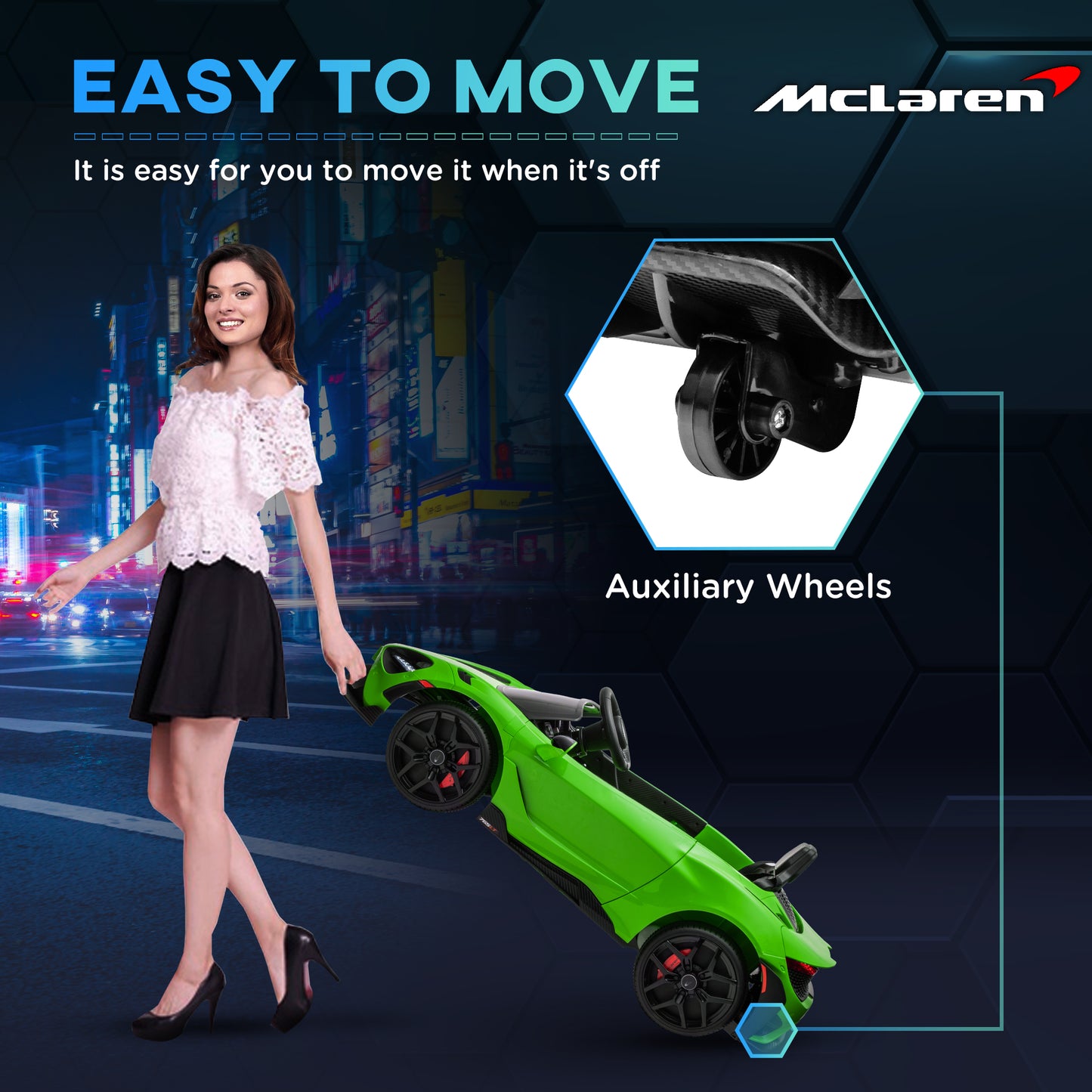 McLaren 765LT Licensed 12V Kids Electric Ride on Car with Butterfly Doors, Remote Control, Transport Wheels, Green