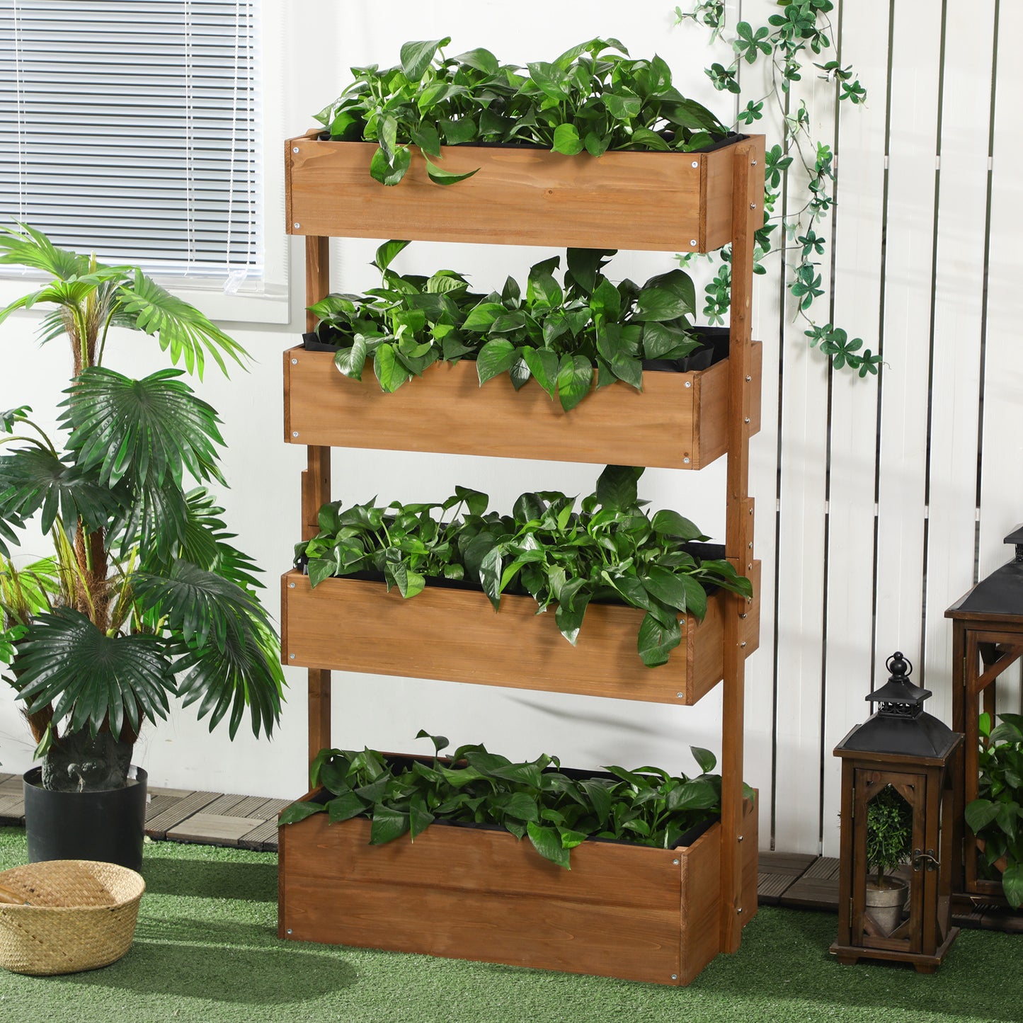 Four-Tier Basket Wooden Plant Stand - Orange