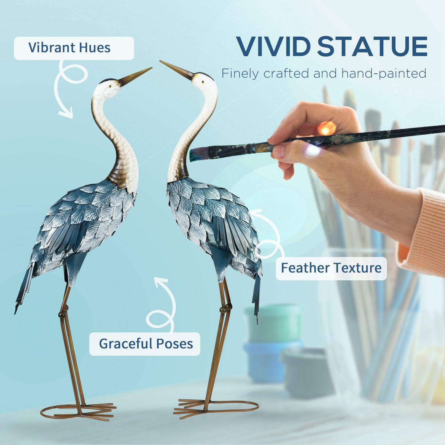 Crane Garden Ornaments, 2 PCS Steel Garden Statue Set Gifts