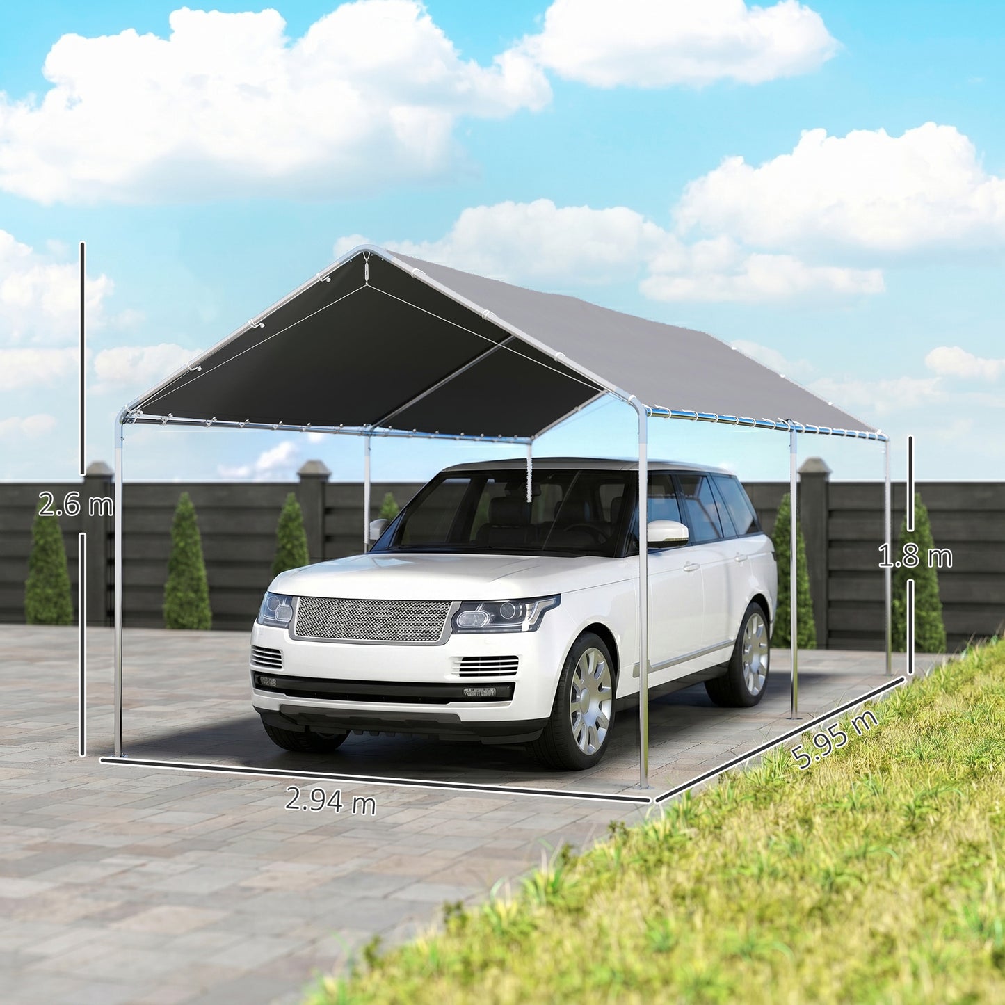 3 x 6m Heavy Duty Carport Garage Car Shelter Galvanized Steel Outdoor Open Canopy Tent Water UV Resistant Waterproof, Grey