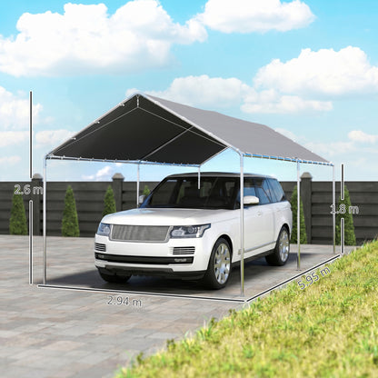 3 x 6m Heavy Duty Carport Garage Car Shelter Galvanized Steel Outdoor Open Canopy Tent Water UV Resistant Waterproof, Grey