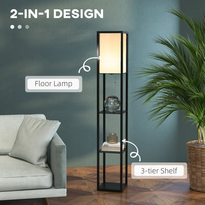 3-Tier Floor Lamp with Shelves and Storage, Modern Standing Lamp with Lampshade
