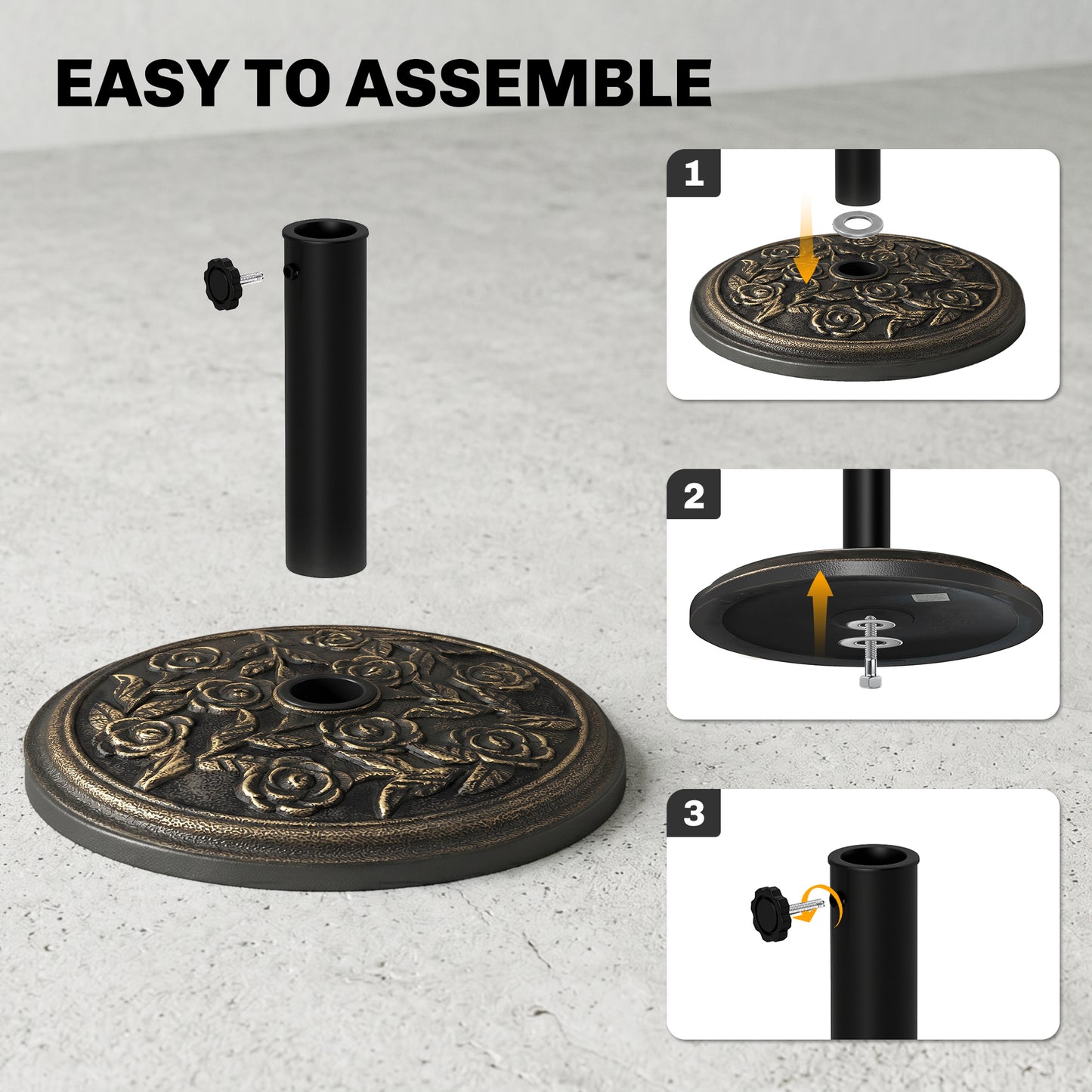 9kg Garden Parasol Base, Round Resin Cast Iron Effect Sun Umbrella Base