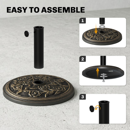 9kg Garden Parasol Base, Round Resin Cast Iron Effect Sun Umbrella Base
