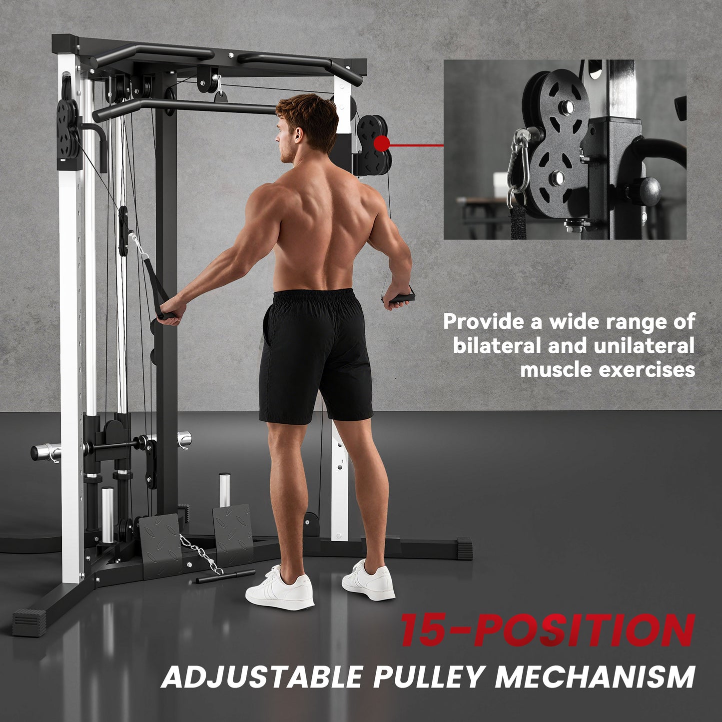 Home Gym Machine, Multifunctional Gym Equipment with High and Low Pulleys, Pull Up Bar