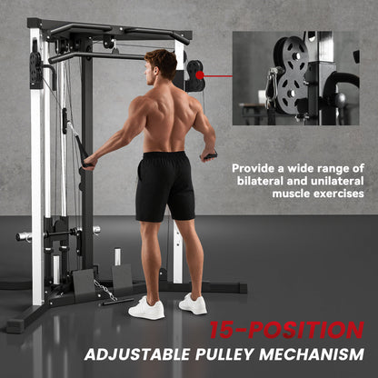 Home Gym Machine, Multifunctional Gym Equipment with High and Low Pulleys, Pull Up Bar