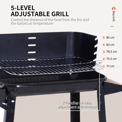 Trolley Charcoal BBQ Barbecue Grill Outdoor Patio Garden Heating Smoker with Side Trays Storage Shelf and Wheels