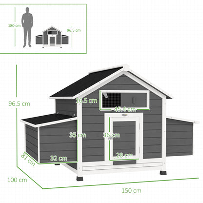 Chicken Coop, Wooden Outdoor Hen House with Nesting Box, Openable Waterproof Top, Pull-Out Tray, 150 x 100 x 97cm