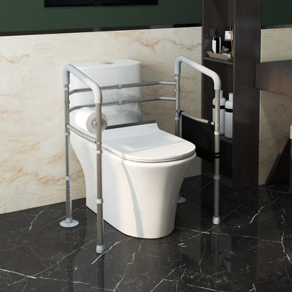 Free Standing Toilet Frame, Height and Width Adjustable Toilet Safety Frame with Arms, 2 Additional Suction Cups