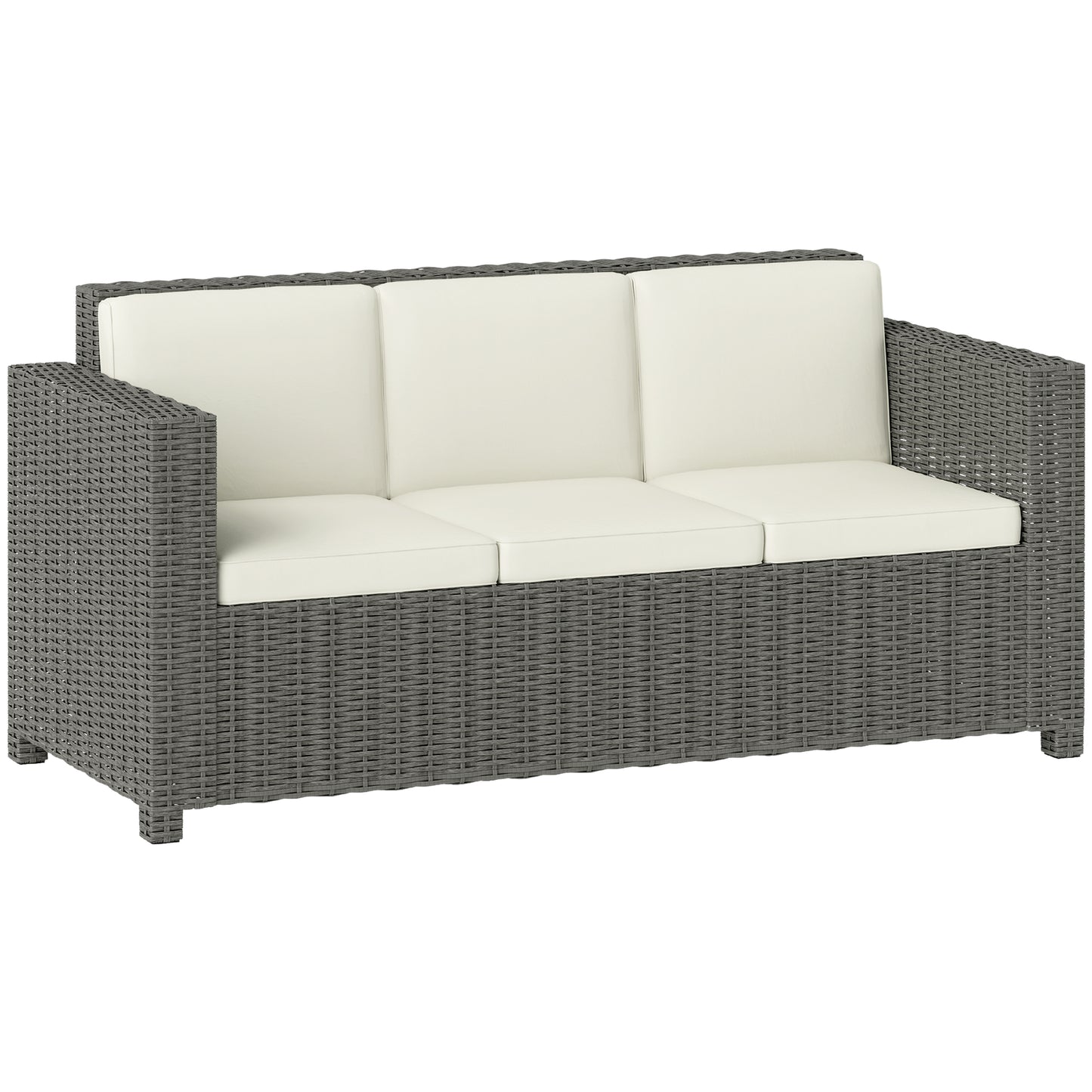 3 Seater Rattan Sofa All-Weather Wicker Weave Metal Frame Chair with Fire Resistant Cushio-Cream