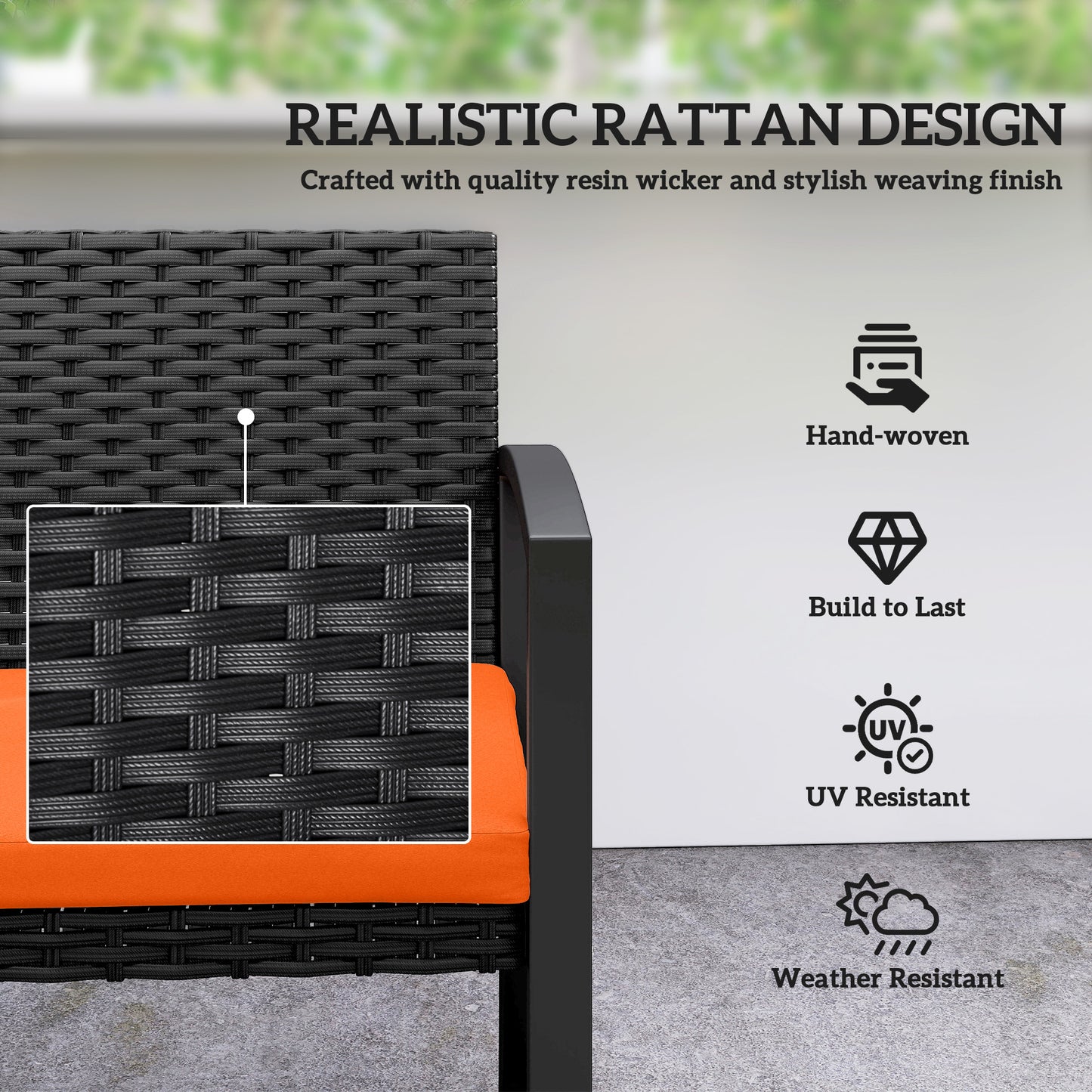 Two-Seater Rattan Garden Bench - Orange
