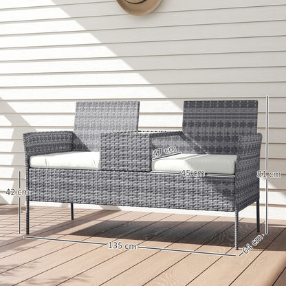 Two-Seat Rattan Chair, with Middle Table - Grey