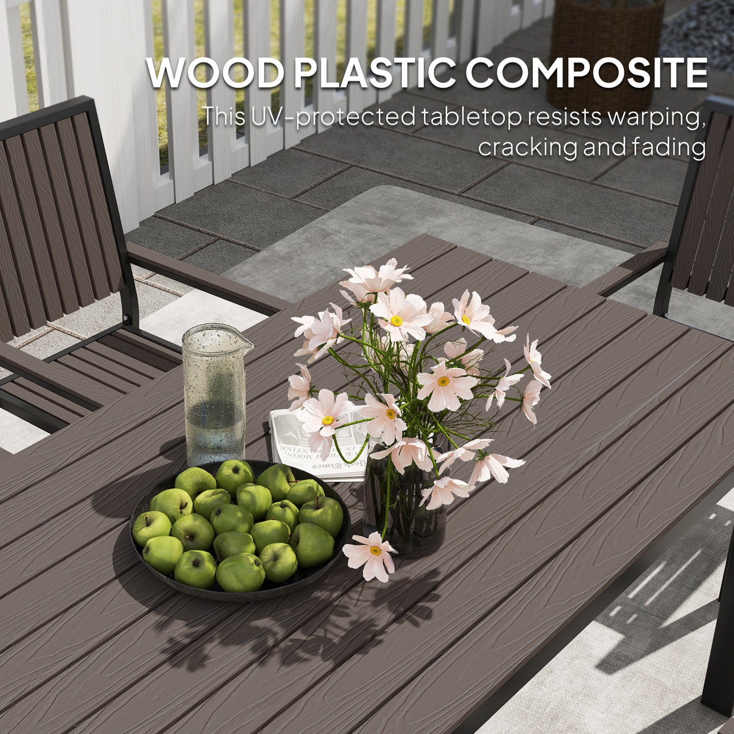 6 Seater Garden Dining Set with Stackable Chairs, Aluminium Frame, Rectangular Plastic Top, Garden Furniture Set