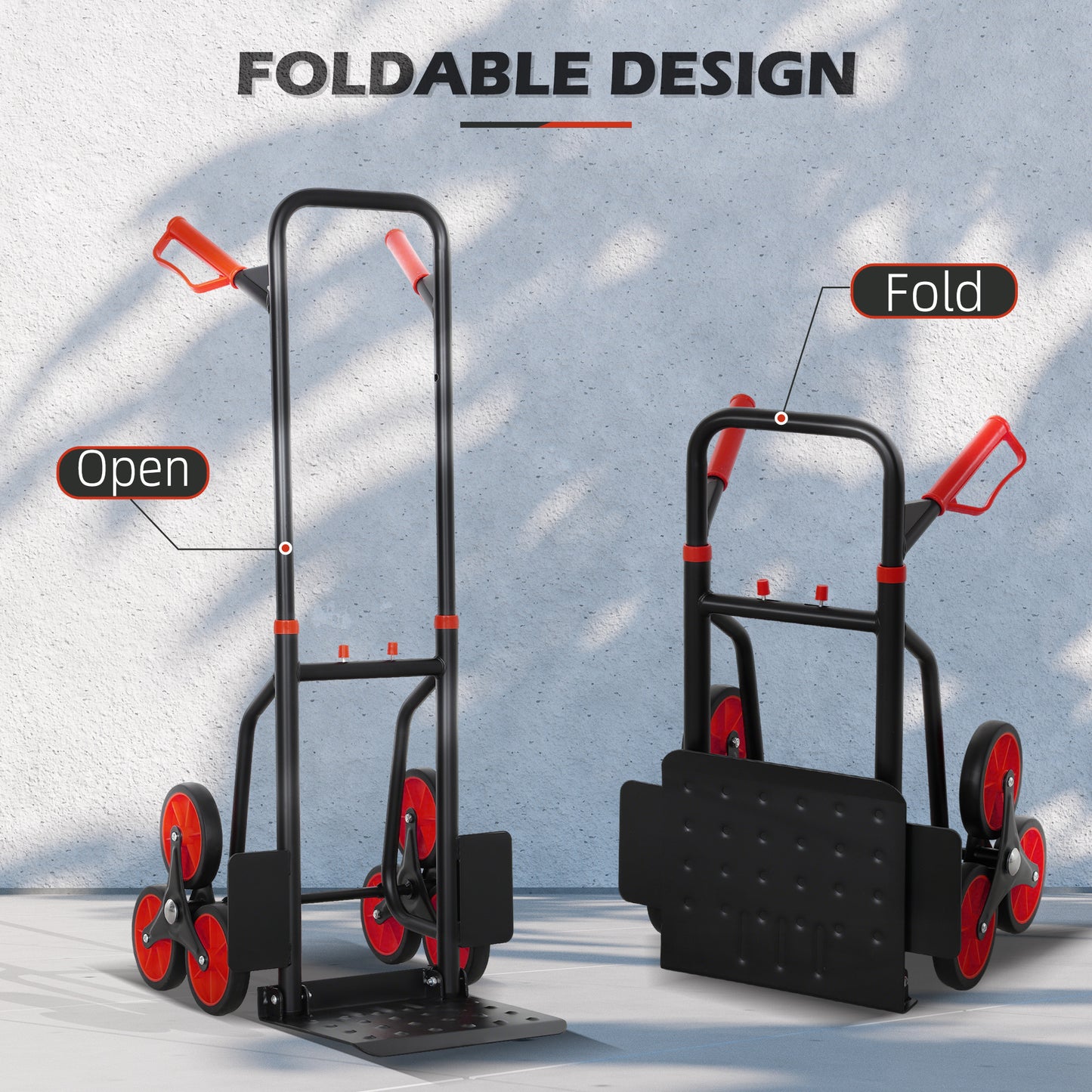 Stair Climbing Hand Truck, Heavy Duty Foldable Trolley on Wheels, Multi-Purpose Sack, Steel Truck Moving Trolley, 120kg, Red