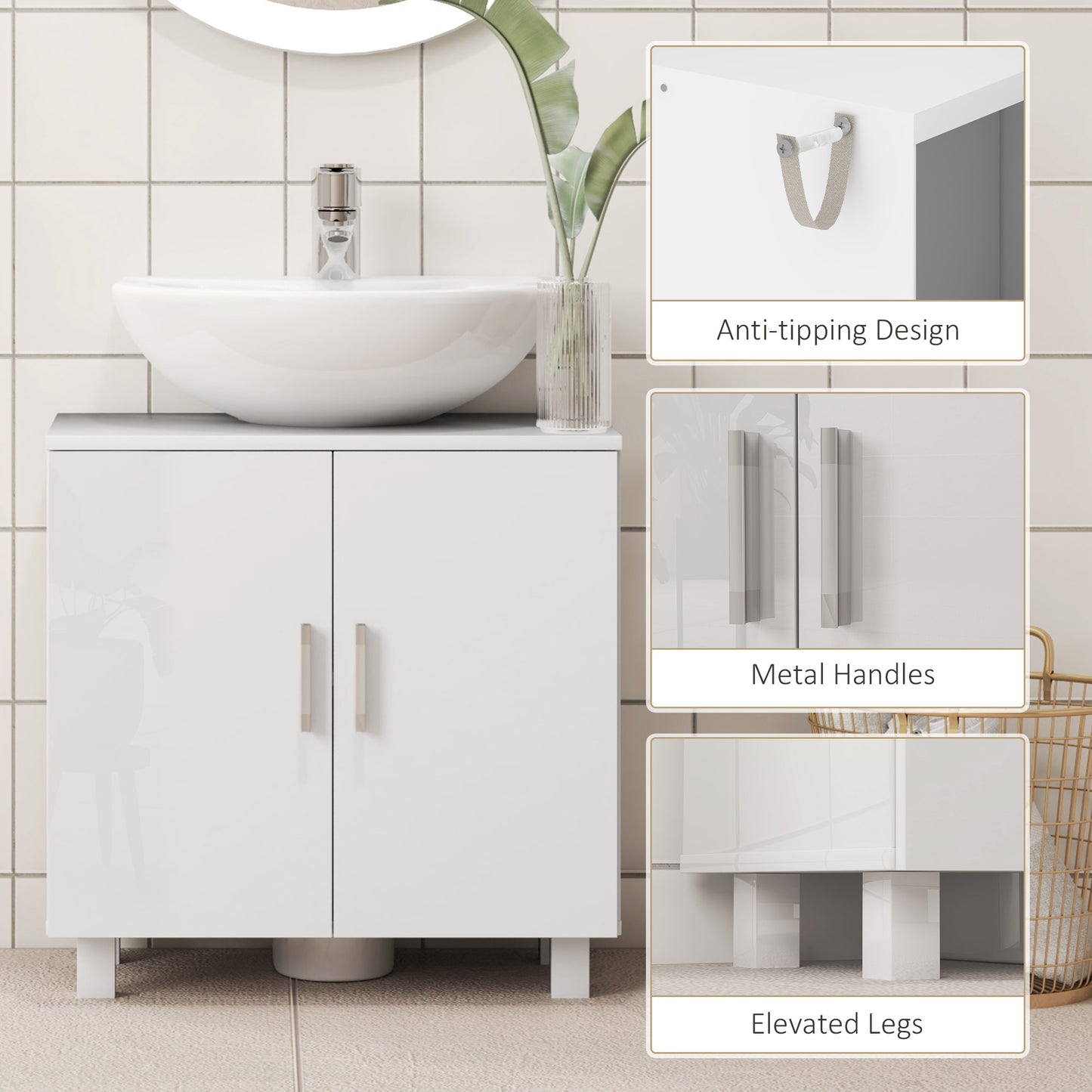 Bathroom Under Sink Cabinet for Basin without or with Pedestal - High Gloss White