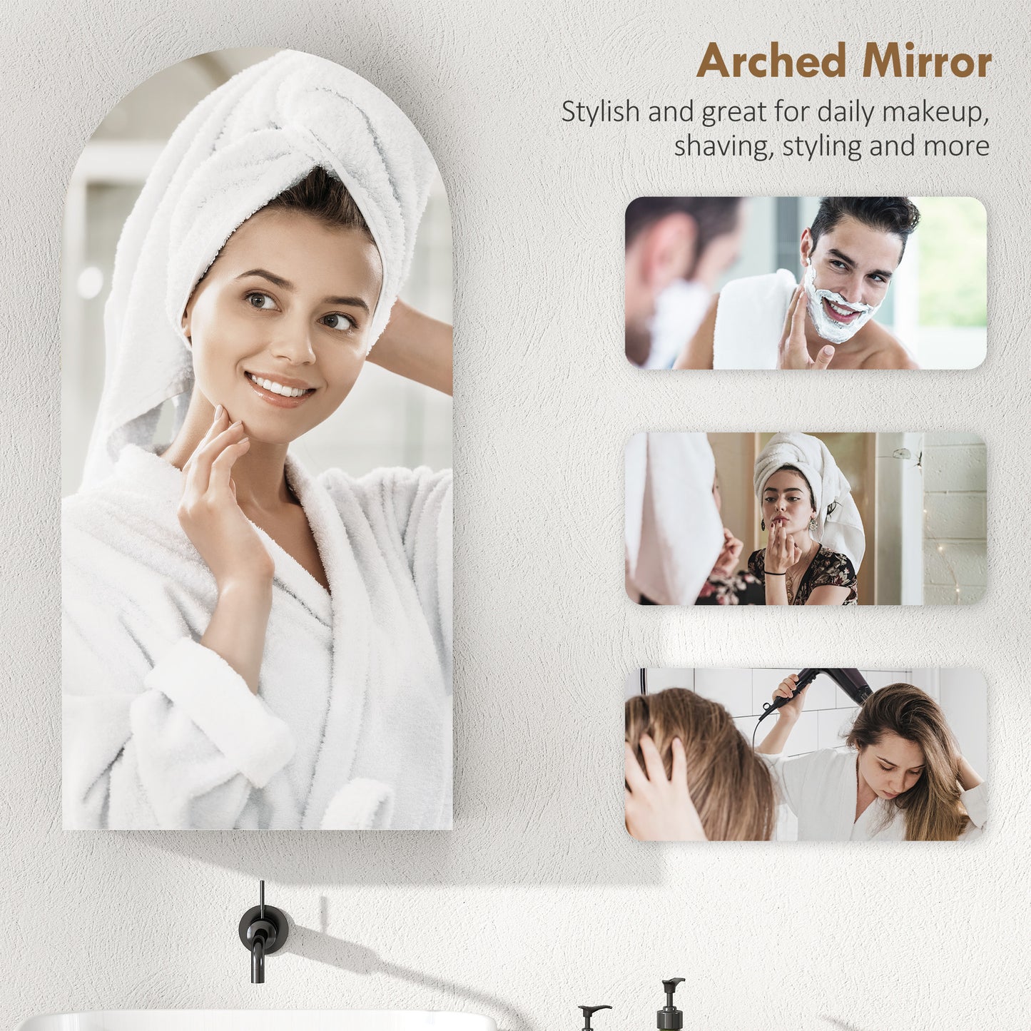 Arched Bathroom Mirror Cabinet with Adjustable Glass Shelves - White