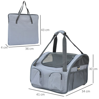 Soft Sided Pet Carrier Foldable Bag Car Seat Cat Dog Puppy Kennel Portable Travel Cage Tote Case Mesh Holder House Grey