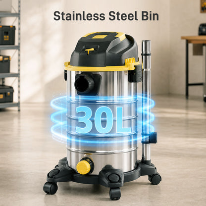 1400W Vacuum Cleaner, 3-in-1 Wet and Dry Vacuum Cleaner with Blowing Mode and 30L Stainless Steel Tank, Yellow