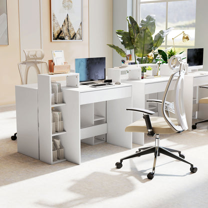 Desk with Storage, Computer Desk with 3 Open Shelves and Drawer, Workstation, Computer Table, White