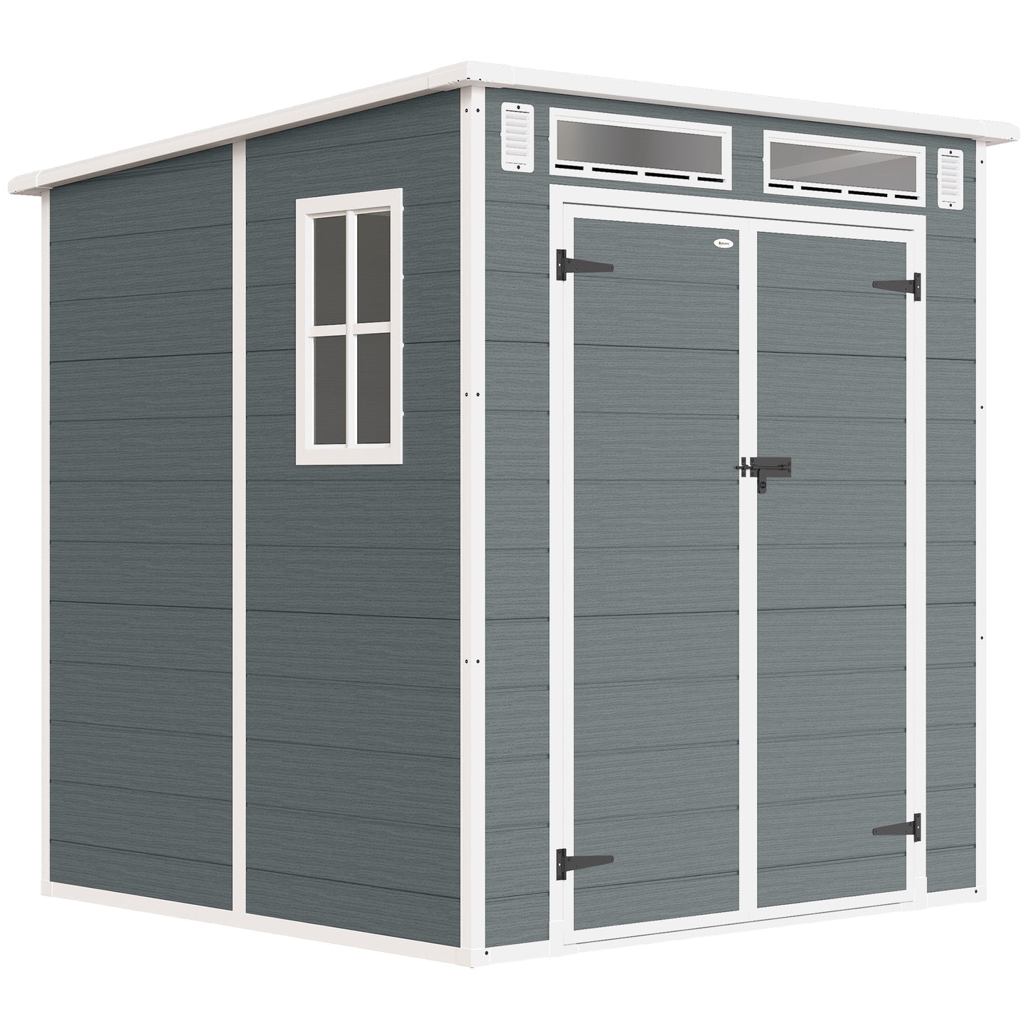 6 x 6 ft Plastic Garden Shed, Wood-Effect Outdoor Storage Shed with Floor, Windows, Lockable Doors and Vents, Grey