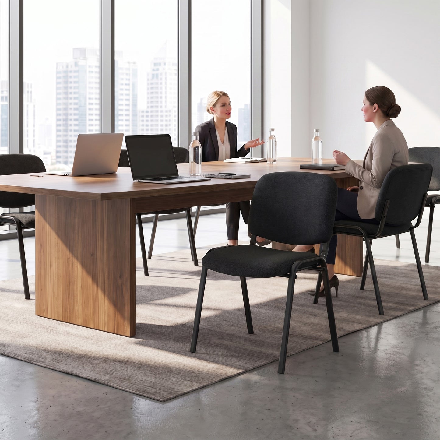 Meeting Chair, Stackable Ergonomic Office Chair with Padded Seat, Curved Backrest for Conference Room, Black