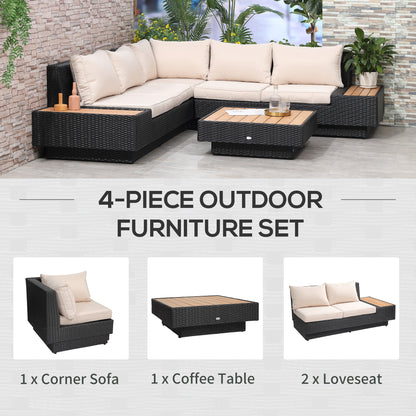 5-Seater Rattan Garden Furniture Outdoor Sectional Corner Sofa with Armrest and Cushions, Black