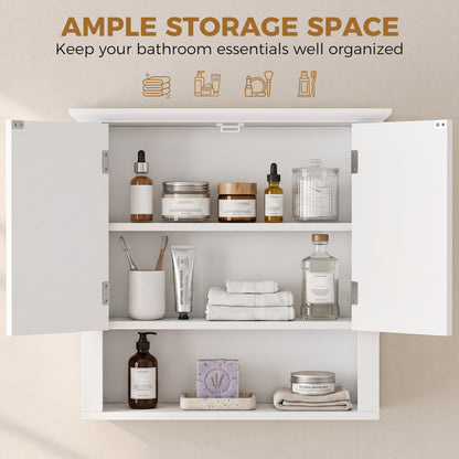 Bathroom Wall Cabinet, Medicine Cabinet, Kitchen Cupboard with 2 Doors and Adjustable Shelf, White