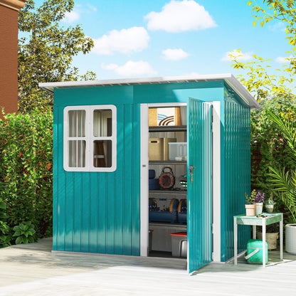 7 x 4ft Galvanised Steel Garden Shed, with Lock, Gloves and Foundation Kit - Green