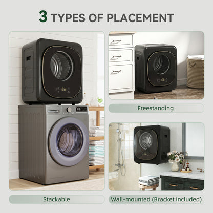 4kg Vented Tumble Dryer with 5 Drying Mode, 800W Compact Freestanding Front Tumble Dryer, Black