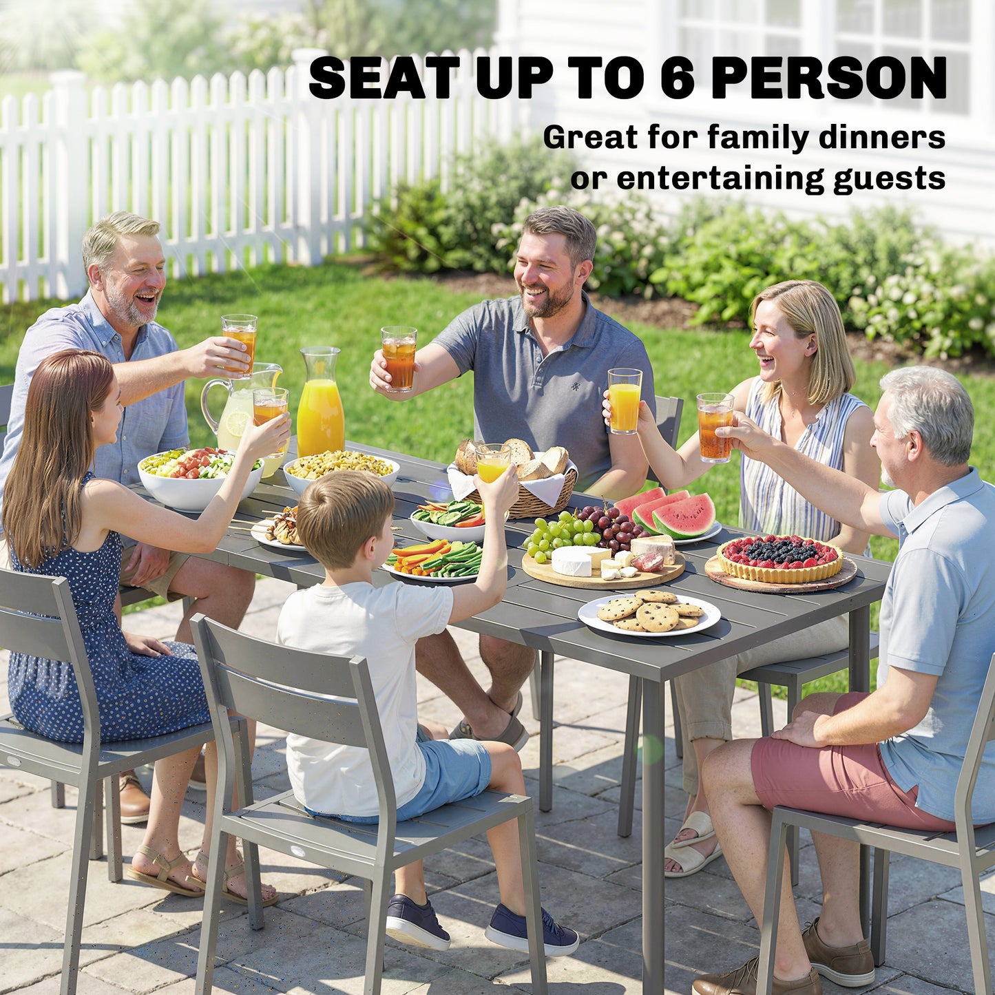 Garden Dining Table for 6 Person, 165 x 80 cm Rectangular Outdoor Dining Table with Slatted Top