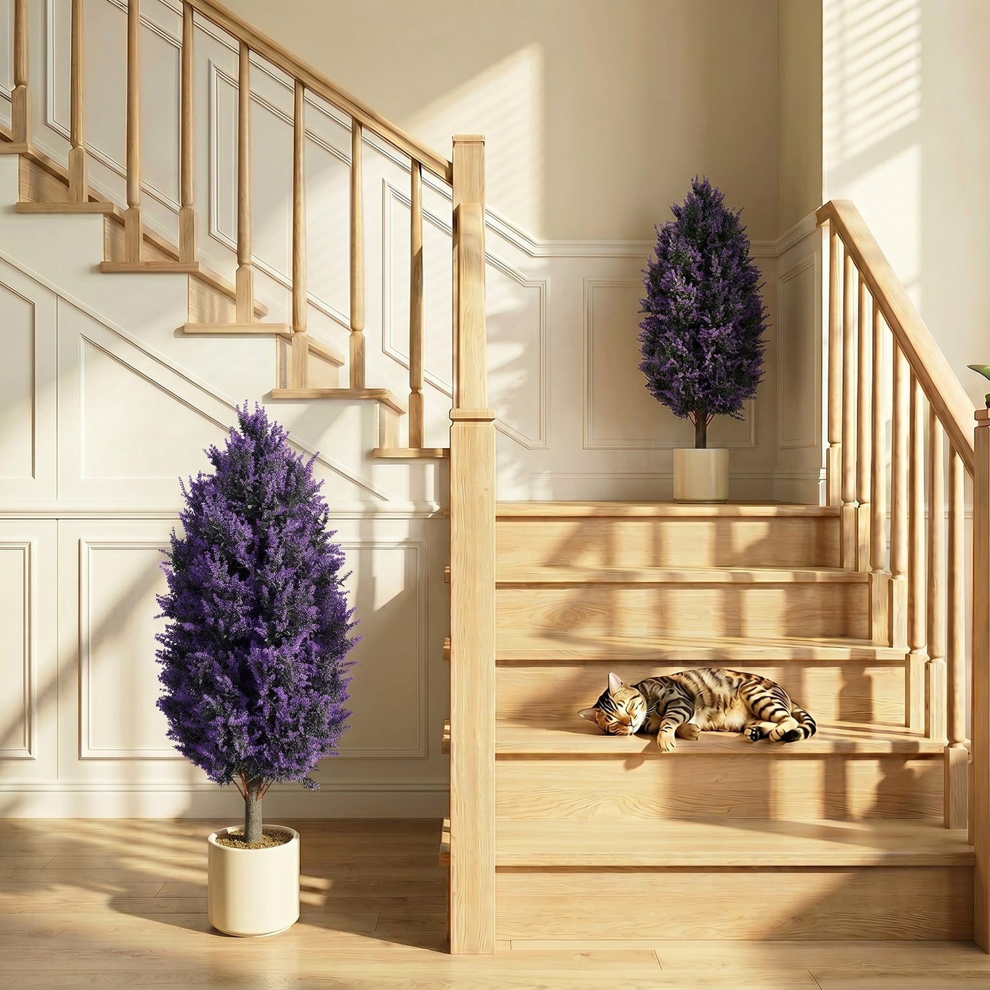 Set of 2 Artificial Lavender Flowers, Indoor Outdoor Fake Plants with Stakes, UV Resistant for Garden, 90 cm, Blue