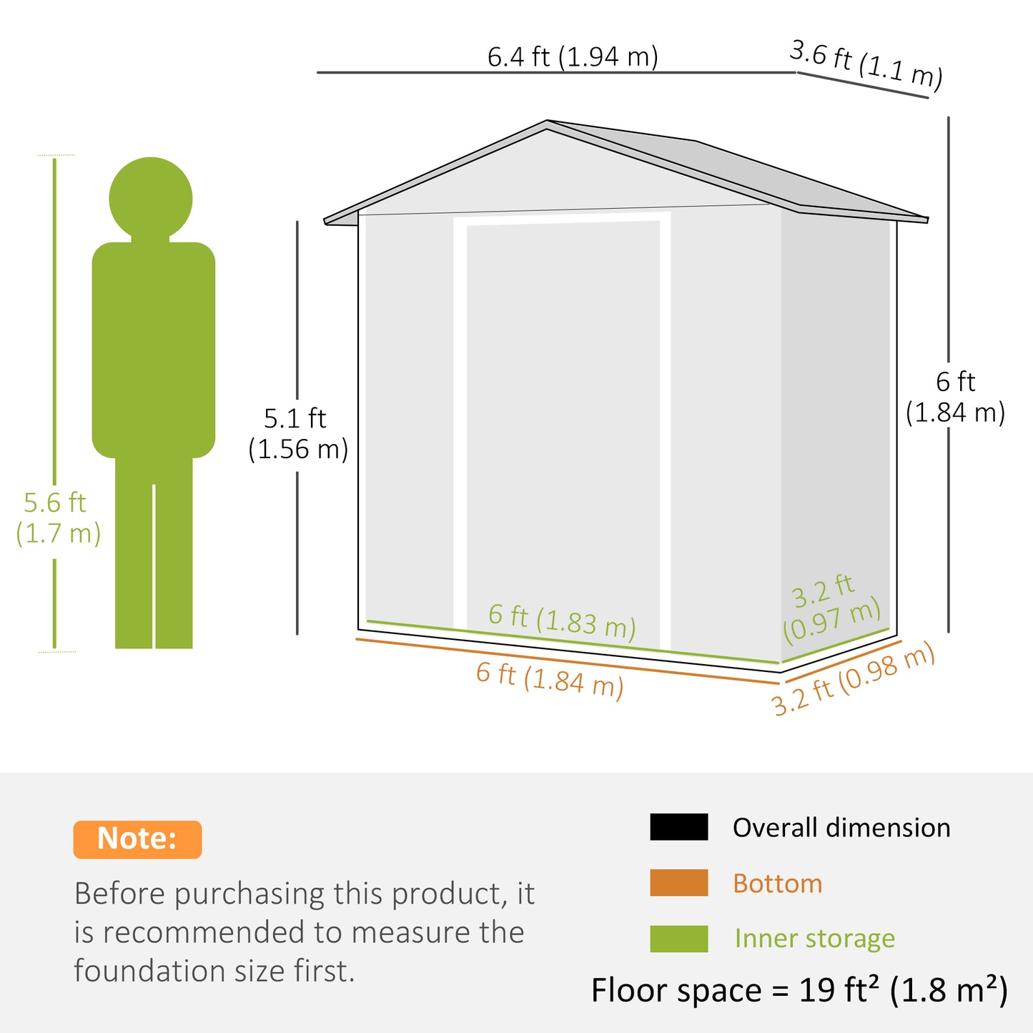 6.5ft x 3.5ft Metal Garden Storage Shed for Outdoor Tool Storage with Double Sliding Doors, Green