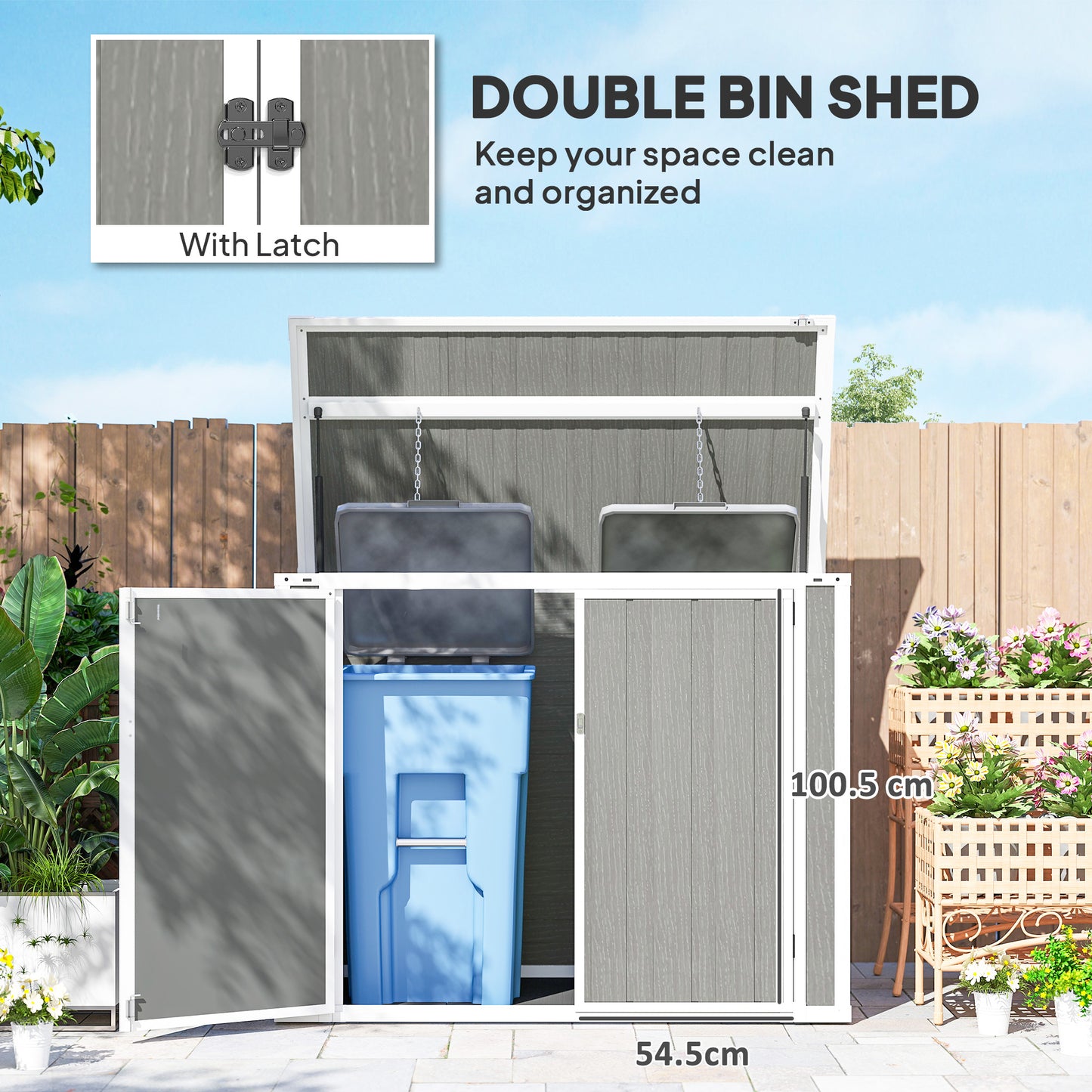 4.7 x 2.5FT Garden Shed, Double Bin Storage Shed with Lockable Doors