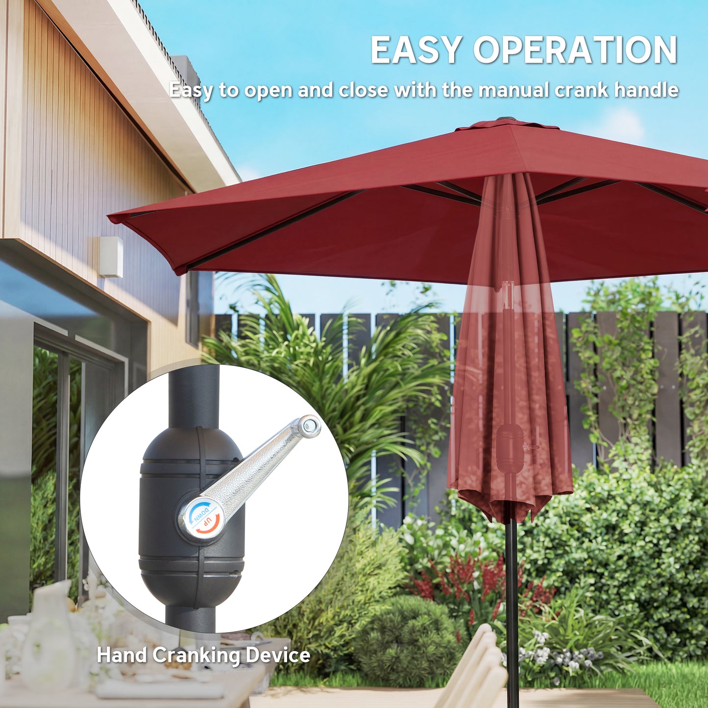 2.6 m Garden Parasol Umbrella with Aluminium Pole, Outdoor Patio Umbrella with Tilt and Crank, Vent, Wine Red
