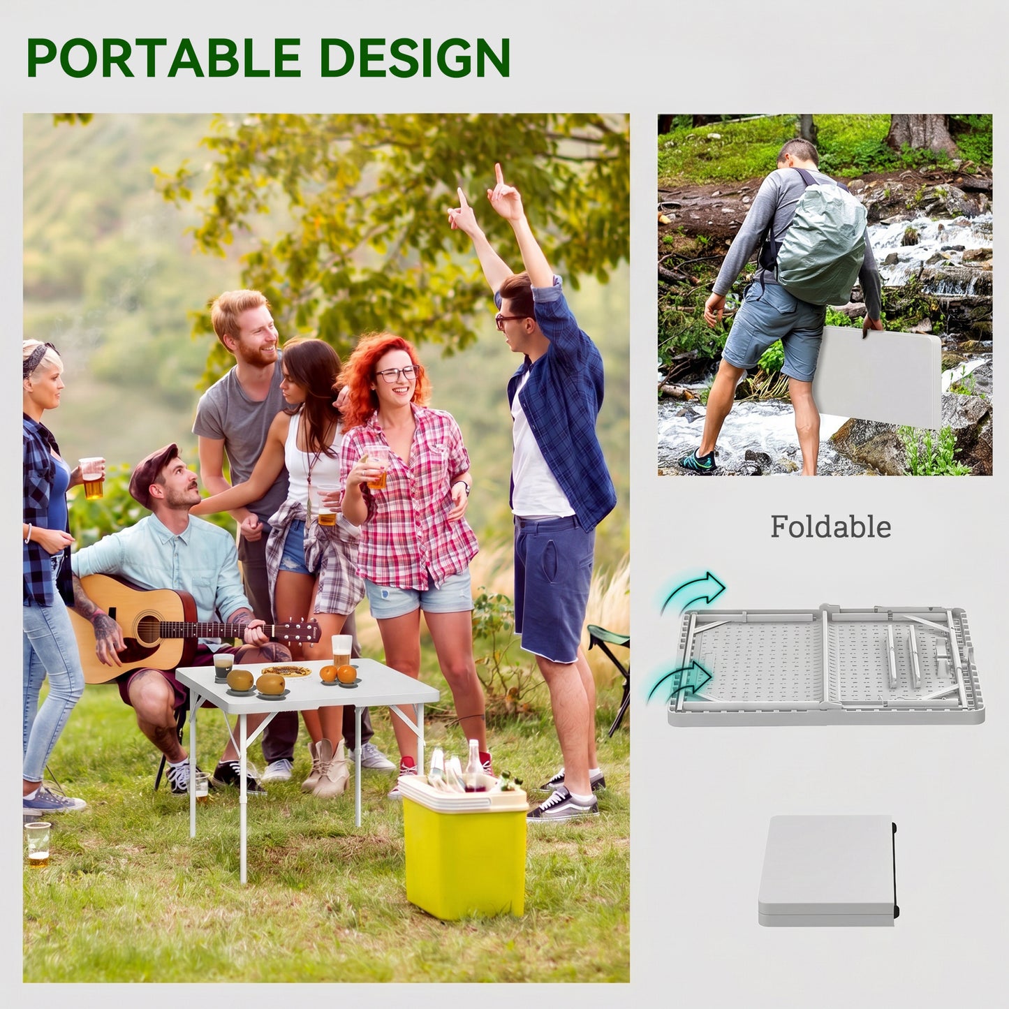 34/74cm Folding Camping Table, with Handle - Grey