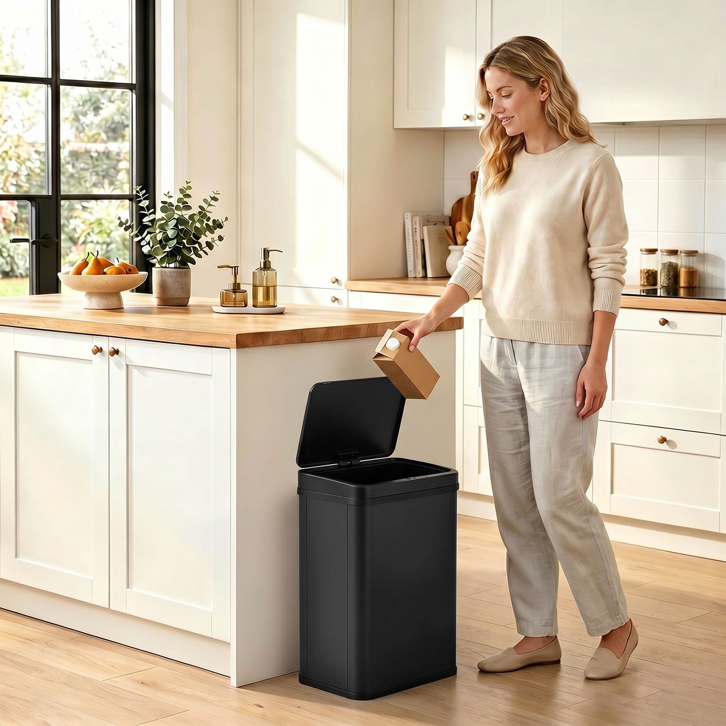 40L Sensor Bin with Soft-Close Lid, Stainless Steel Automatic Touchless Motion Sensor Kitchen Bin, Black