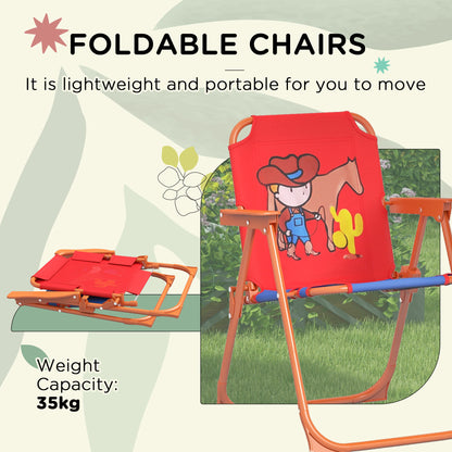 Kids Picnic Table and Chair Set, Cowboy Themed Outdoor Garden Furniture w/ Foldable Chairs, Adjustable Parasol
