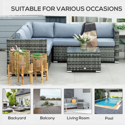 Four-Piece Rattan Sofa Set with 11 Cushions, Steal Frame - Grey