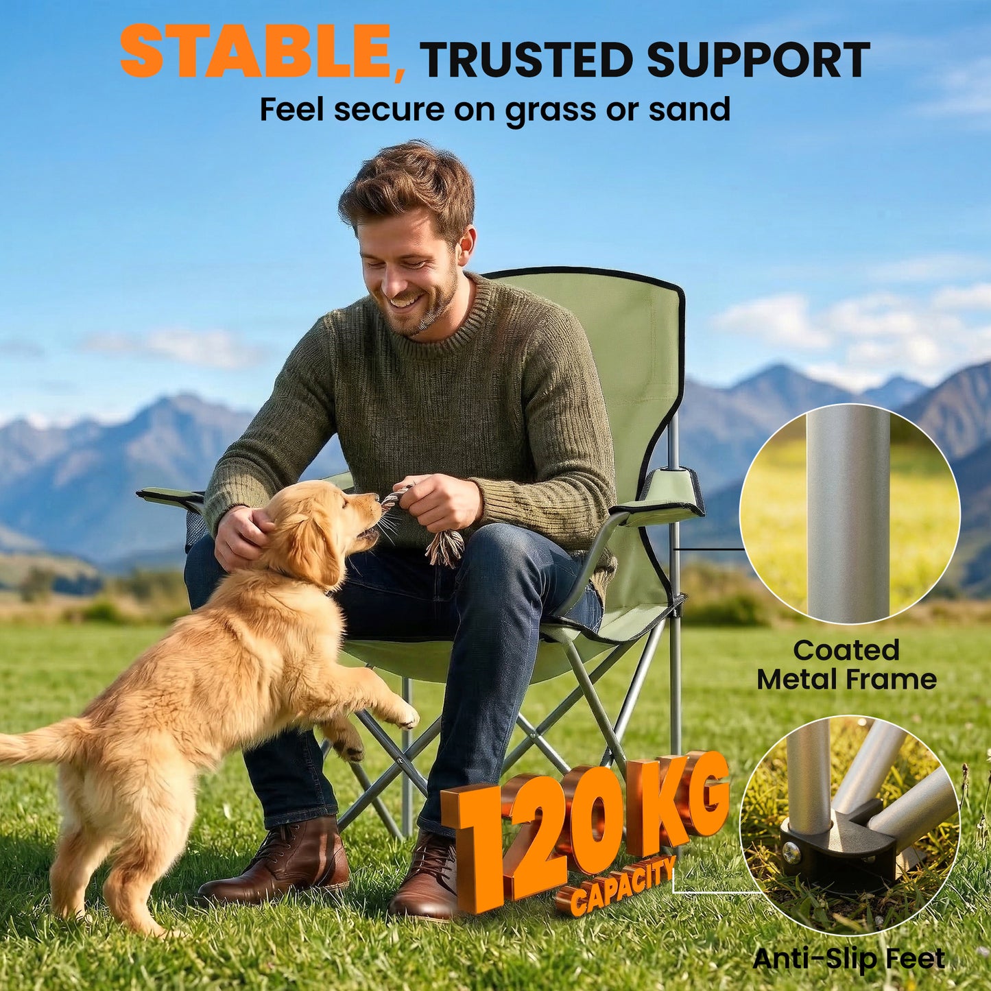 Camping Chair Set of 2 Portable Folding Outdoor Camp Chair with Cup Holders and Carry Bag Green