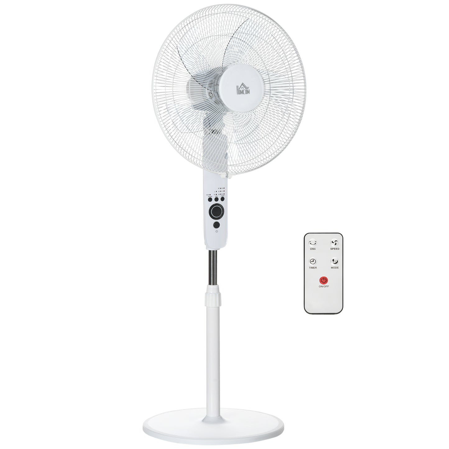 124cm Pedestal Fan with Sleep Mode, Oscillating Standing Fan with 3 Modes, Remote Control, Adjustable Height, White