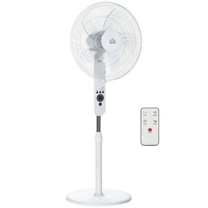 124cm Pedestal Fan with Sleep Mode, Oscillating Standing Fan with 3 Modes, Remote Control, Adjustable Height, White