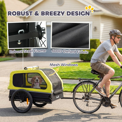 Dog Bike Trailer with Flip-Down Ramp Tailgate, Quick Release Frame, Universal Bicycle Coupler, Reflectors, Yellow