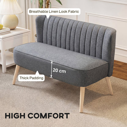 117cm Loveseat Sofa Upholstered Small 2 Seater Sofa with Thick Padded Seat and Rubber Wood Legs, Grey