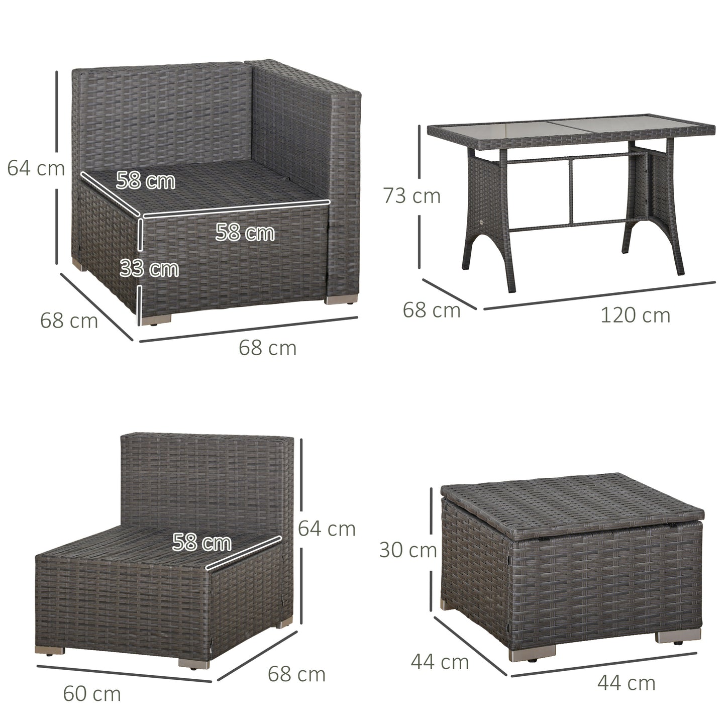 9-Seater Garden Rattan Furniture 10 Pcs Rattan Corner Dining Sofa Set, Grey/Dusty Blue Cushion
