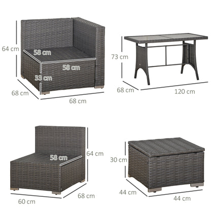9-Seater Garden Rattan Furniture 10 Pcs Rattan Corner Dining Sofa Set, Grey/Dusty Blue Cushion