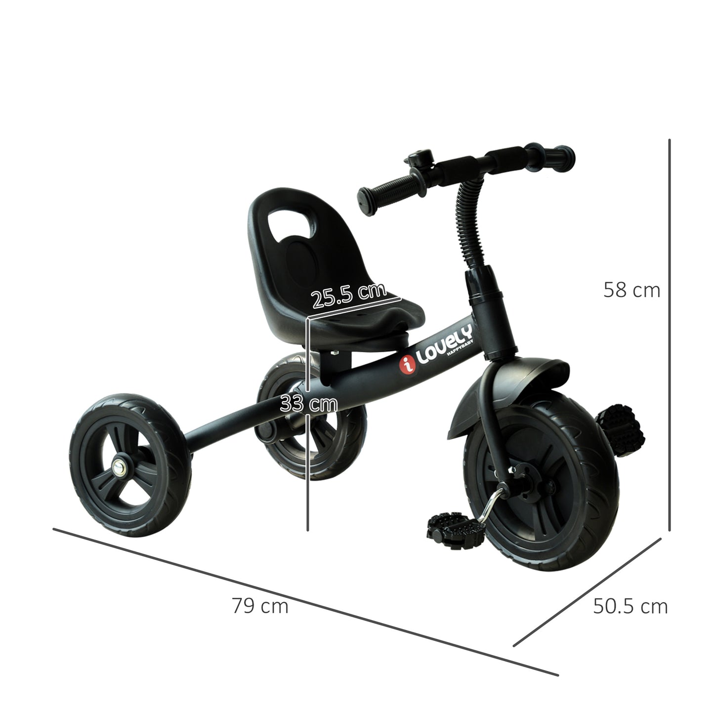 Baby Trike, Toddler Tricycle with Adjustable Seat, Children Ride on Toys 3 Wheels Bike with Bell for Kids 1.5-4 Years, Black