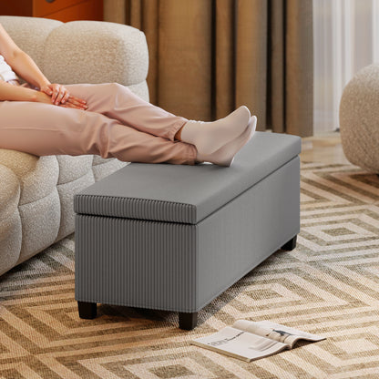 84L Corduroy Storage Ottoman - Grey